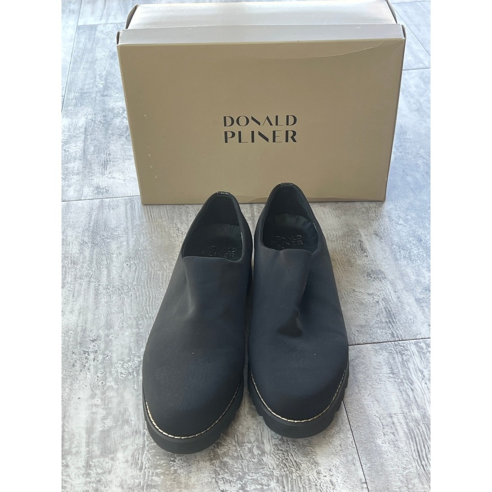 Donald Pliner Cashad Black Crepe Elastic Slip On Platform Loafers Womens 10